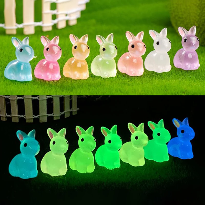 Cute Luminous Bunnies Micro Landscape New Fairy Miniature Figurines Home Decor Gardening Mini Rabbit Ornaments