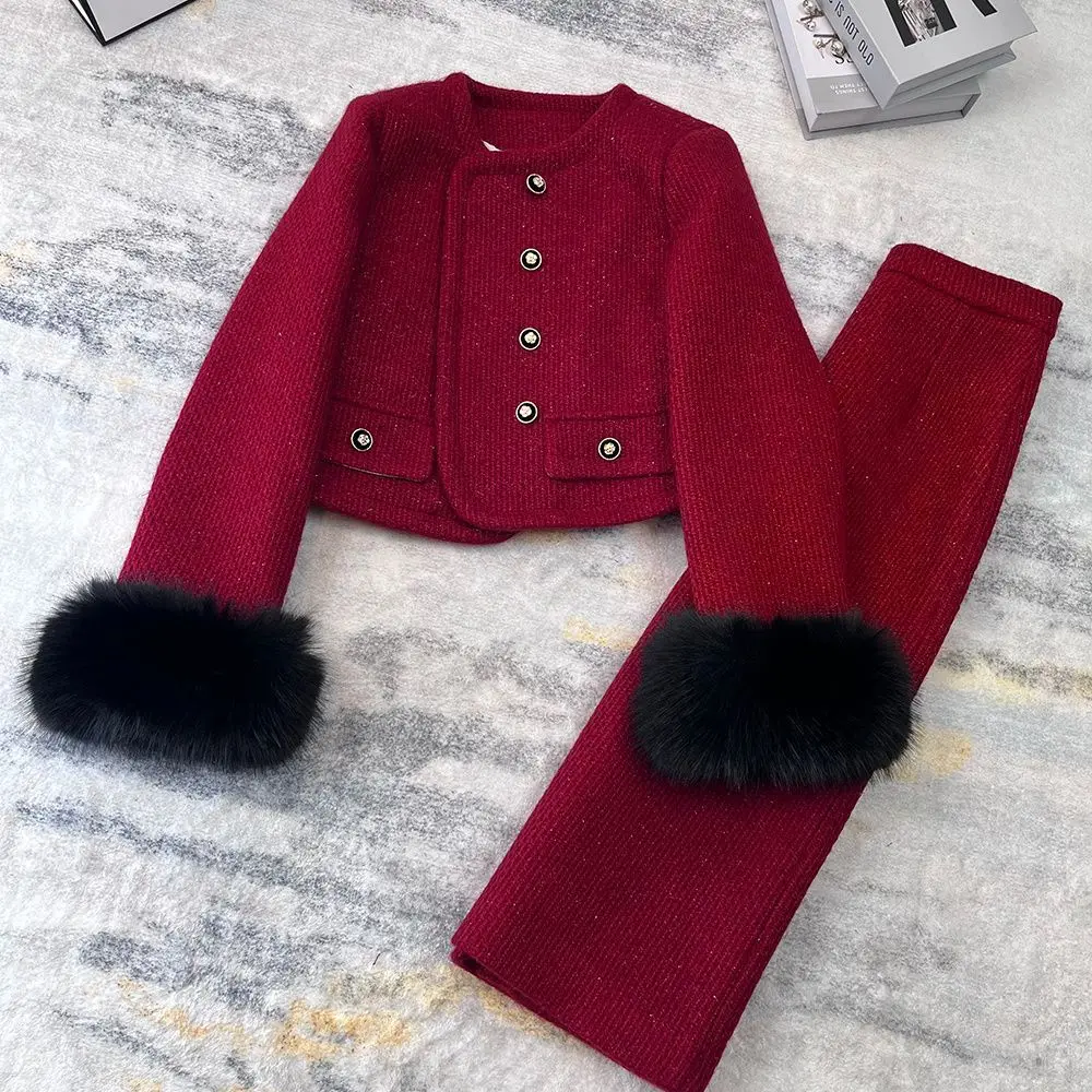 

Winter Autumn Small Fragrant Two Piece Skirt Fashion Short Coat Jacket 2 Piece Sets Women Outfit Long Sleeve Short Jacket Coat