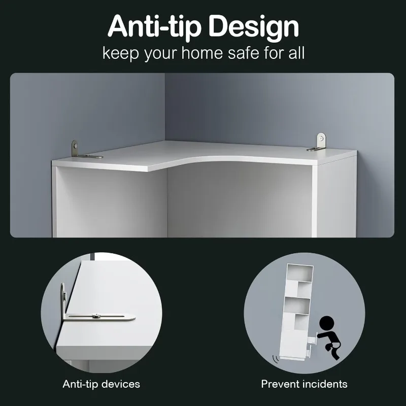 71" Tall Bookcase, Reversible Modern Bookshelf DIY Design with Baffle, L Shaped Freestanding Wood Corner Display Rack for Home O