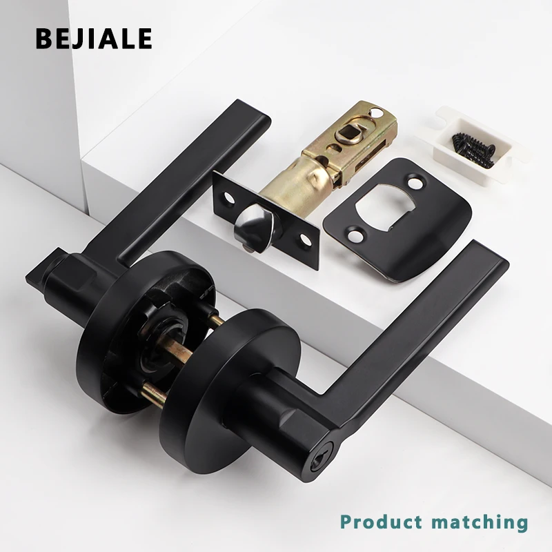 

American Door Lock Zinc Alloy Three-pole Indoor Bathroom Handle Lock Bathroom Door Keyless Black Door Handle