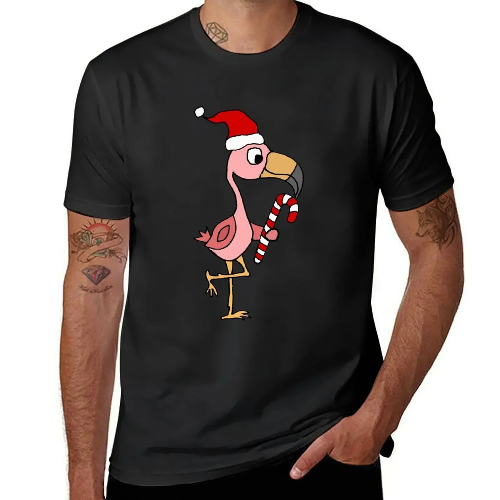 

Cool Funny Pink Flamingo Christmas Cartoon T-Shirt oversized graphic tee customs design your own football t shirt mens t shirt