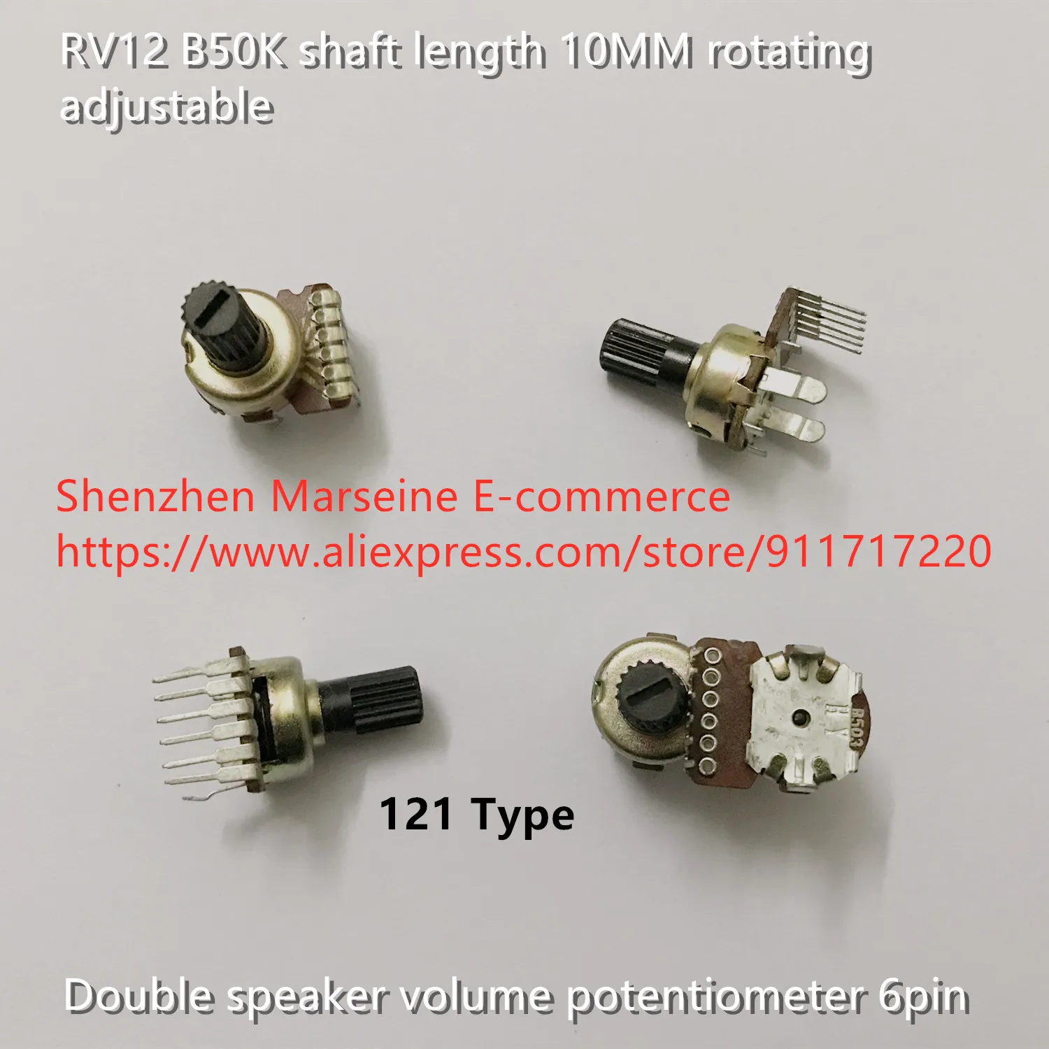 

Оригинальный новый 100% RV12 B50K, длина вала 10 мм, вращающийся регулируемый 121-тип, потенциометр громкости с двойным динамиком, 6 контактов (ПЕРЕКЛЮЧАТЕЛЬ)