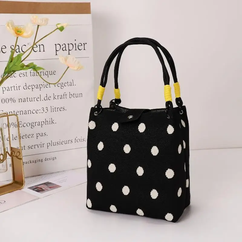 Knitted Tote Bag With Classic Black White Stripes And Comfortable Handles
