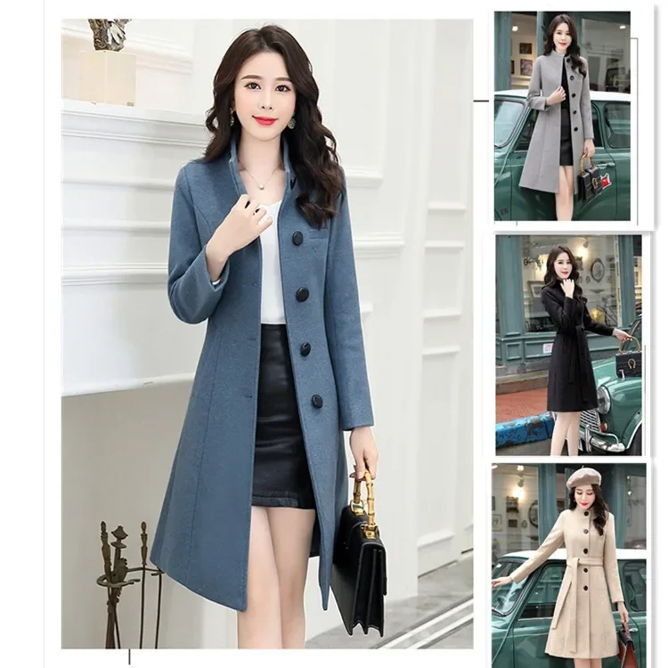 

Women Autumn Winter Tweed Coat Solid Color Long Sleeve Turtleneck Button Casual Warm Sexy Fashion Comfortable Regular Standard