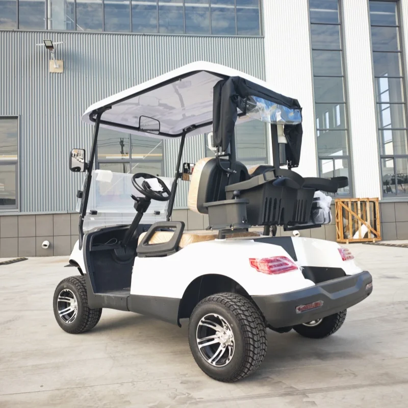 

4-колесный гольф-багги для взрослых с литиевой батареей, внедорожные шины, 2-местная электрическая тележка для гольфа со складным лобовым стеклом для поля гольфа