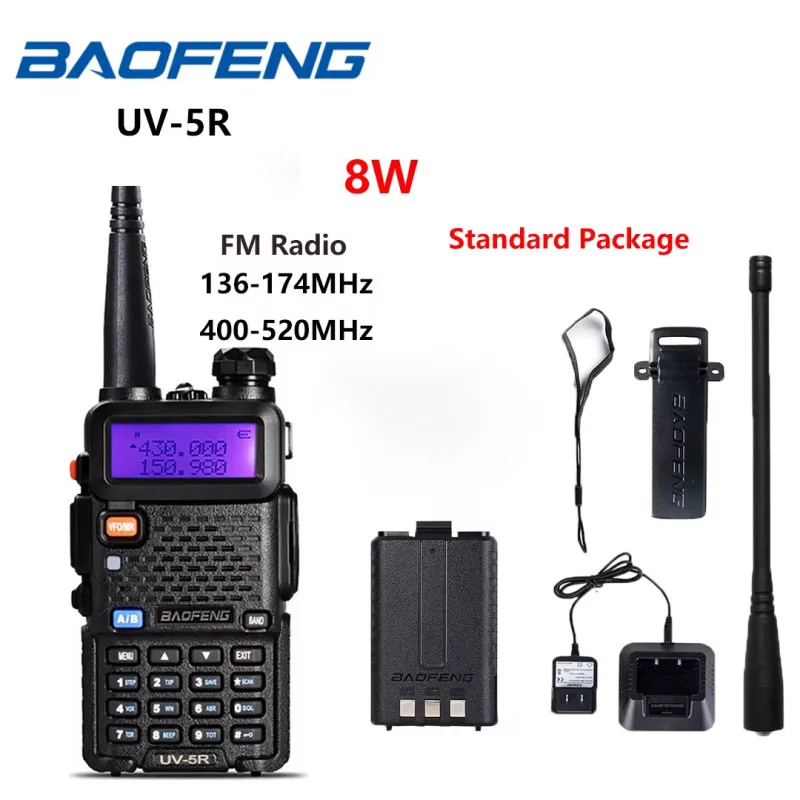 Baofeng UV-5R Radio UV5R 8W Walkie Talkie UV 5R 8W Ham Radio FM VHF UHF With Earphone 2800mAh Battery，Multi-Scenario Use