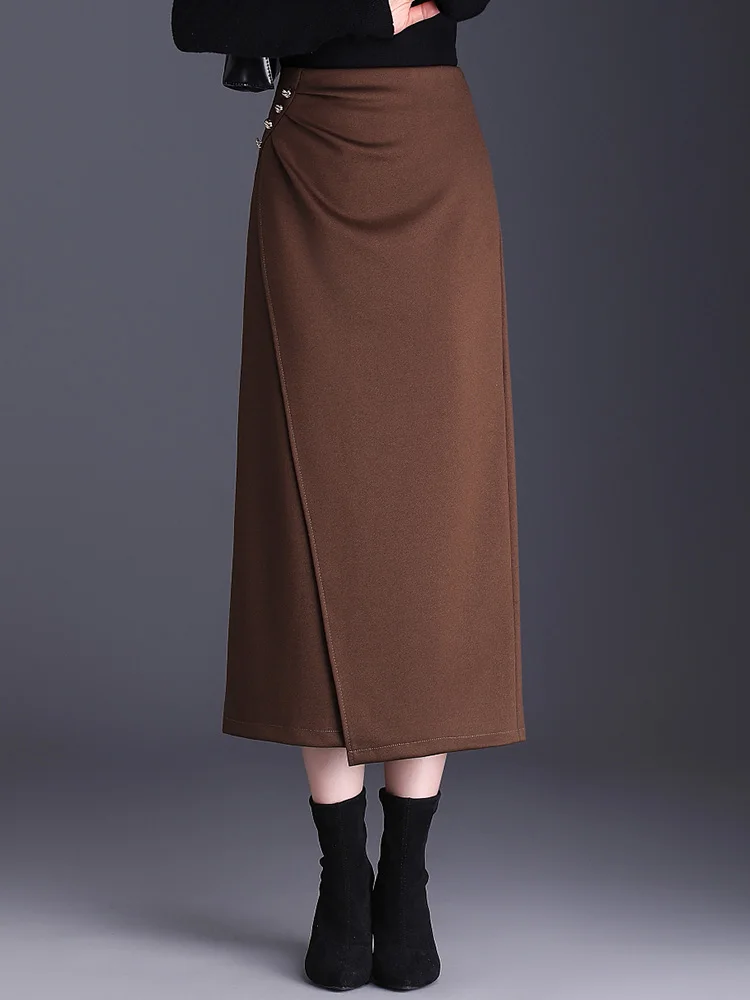 

Womens 2024 Autumn/Winter Black/coffee Pencil Skirt High Waist Ladies S M L XL XXL 3XL Size Female Mid-calf Skirt