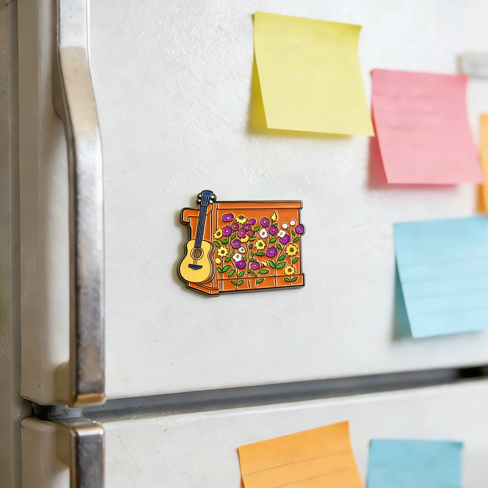 Überraschungslied Klavier Illustration Kühlschrankmagnet Vintage Blumenmuster Gitarre Fliese Literarische und Künstlerische Jugend Heimdekoration Geschenk – Detail 7