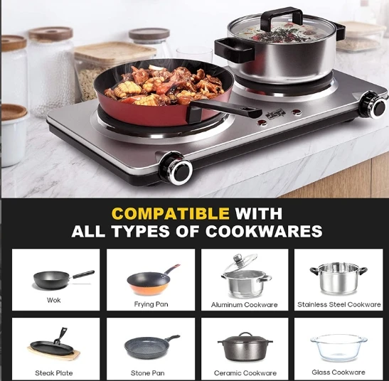 Houselin Double Induction Cooktop,Portable Induction Cooker with 2 Burner Independent Control,Ultrathin Body,1500W