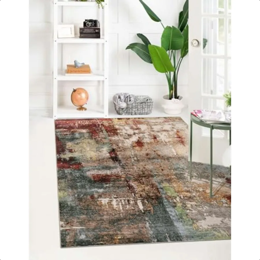 

Modern Abstract 5x7 Area Rugs for Living Room Washable Bedroom Rug Soft Non Slip Low Pile Faux Wool Contemporary Carpet for Ind