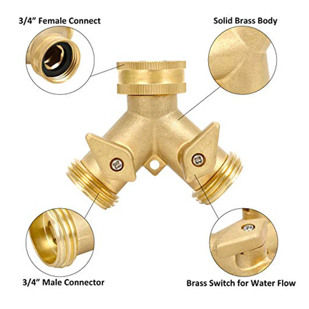 

Two-way Ball Valve Garden Tap Hose Brass Easy To Use Heavy Duty Leak-proof Design Versatile With 2 Hose Washers