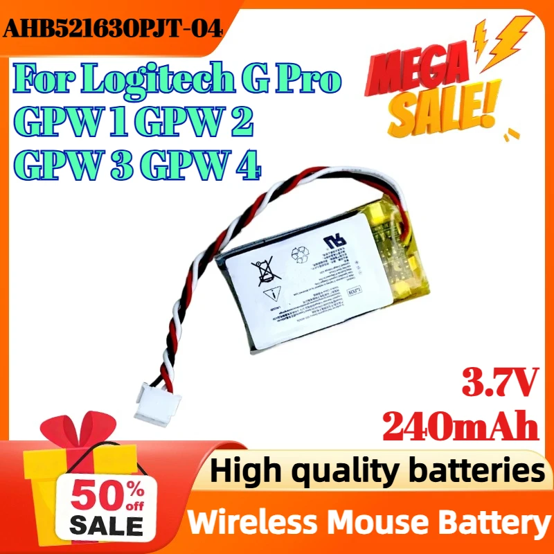 

AHB521630PJT-04 3.7V 240mAh Digital Battery for Logitech G Pro GPW 1/2/3/4 Wireless Mouse Battery