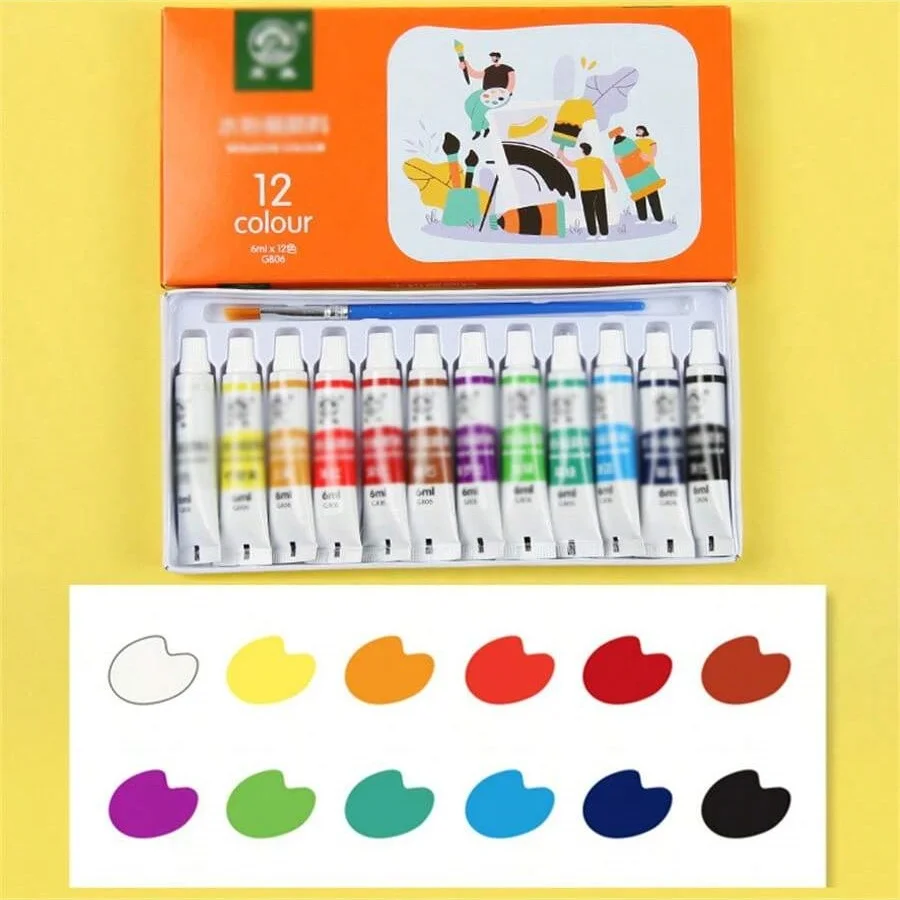 12/24 Colors, 6ml/Box Watercolor Paint Set, Student Watercolor Oil Painting Art Supplie, Each Box Contains 1 Brush, Bright Color