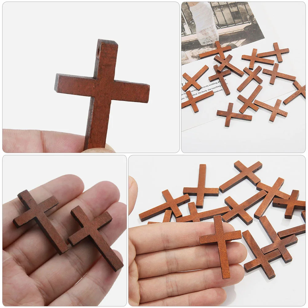 50 Pcs Wooden Cross Pendants Mini Handmade Craft Jewelry Daily Use Decoration Premium Materials Fine