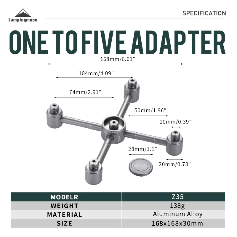 

CAMPINGMOON Алюминиевый сплав Z35, новый адаптер от одного до пяти печей, адаптер для плоского газового баллона от одного до пяти высоких горов