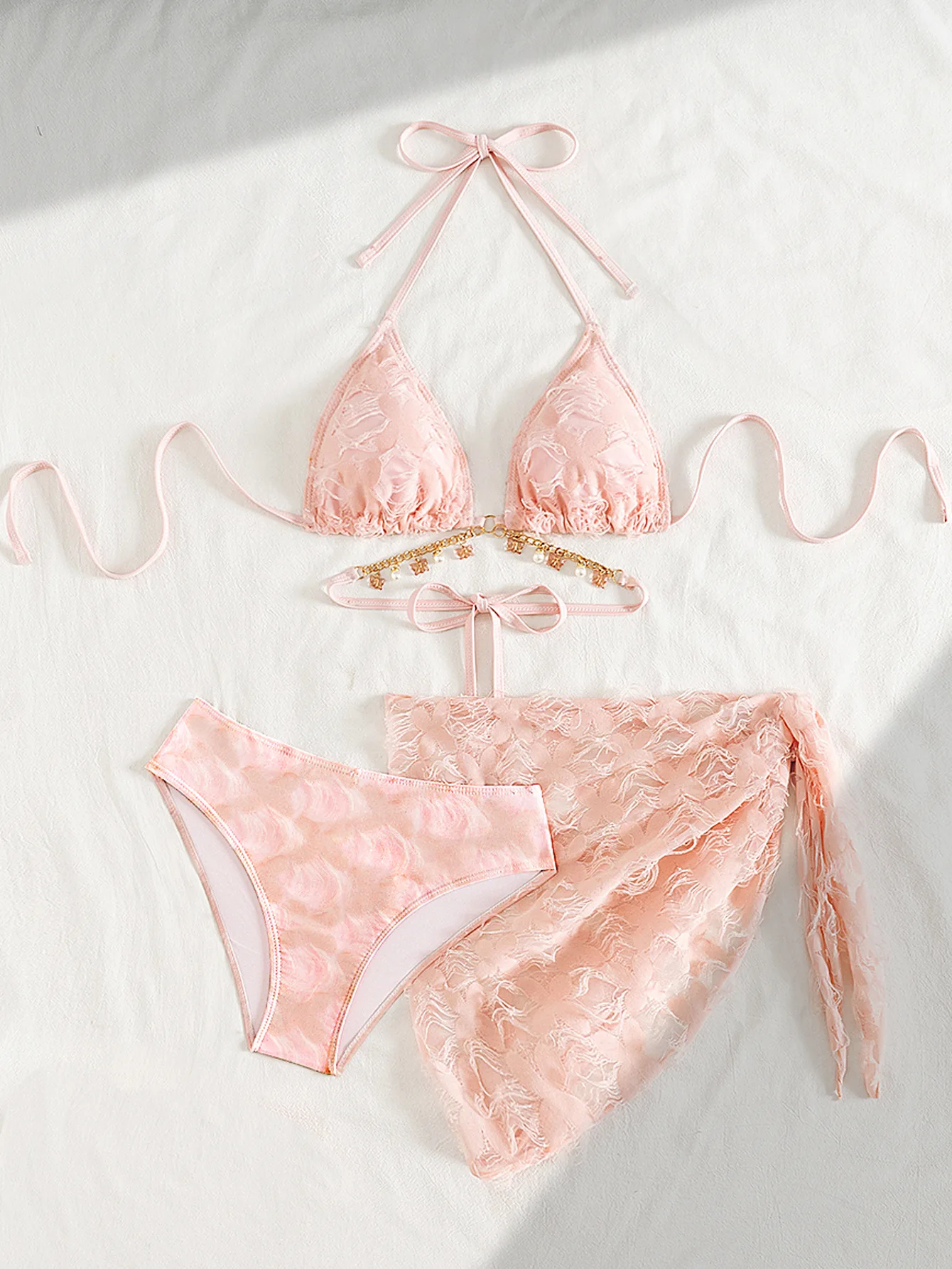 女性用 ピンク ビキニ セット 水着 包帯パッド入り カバーアップ 水着 水着 ブリンブリン ローウエスト ビーチウェア