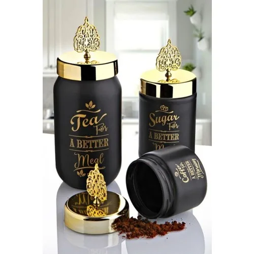 Cmt 3'lü Set with Glass Jar Kit-Tea Sugar Coffee Storage Container