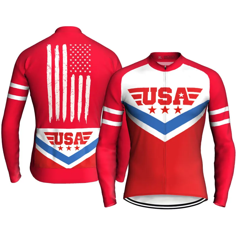 Long Sleeve Cycling Jacket, Road Bike Wear, MTB Jersey, Bicycle Shirt, USA Clothing, Bib Top, Rider Red Jersey, Trip Defined