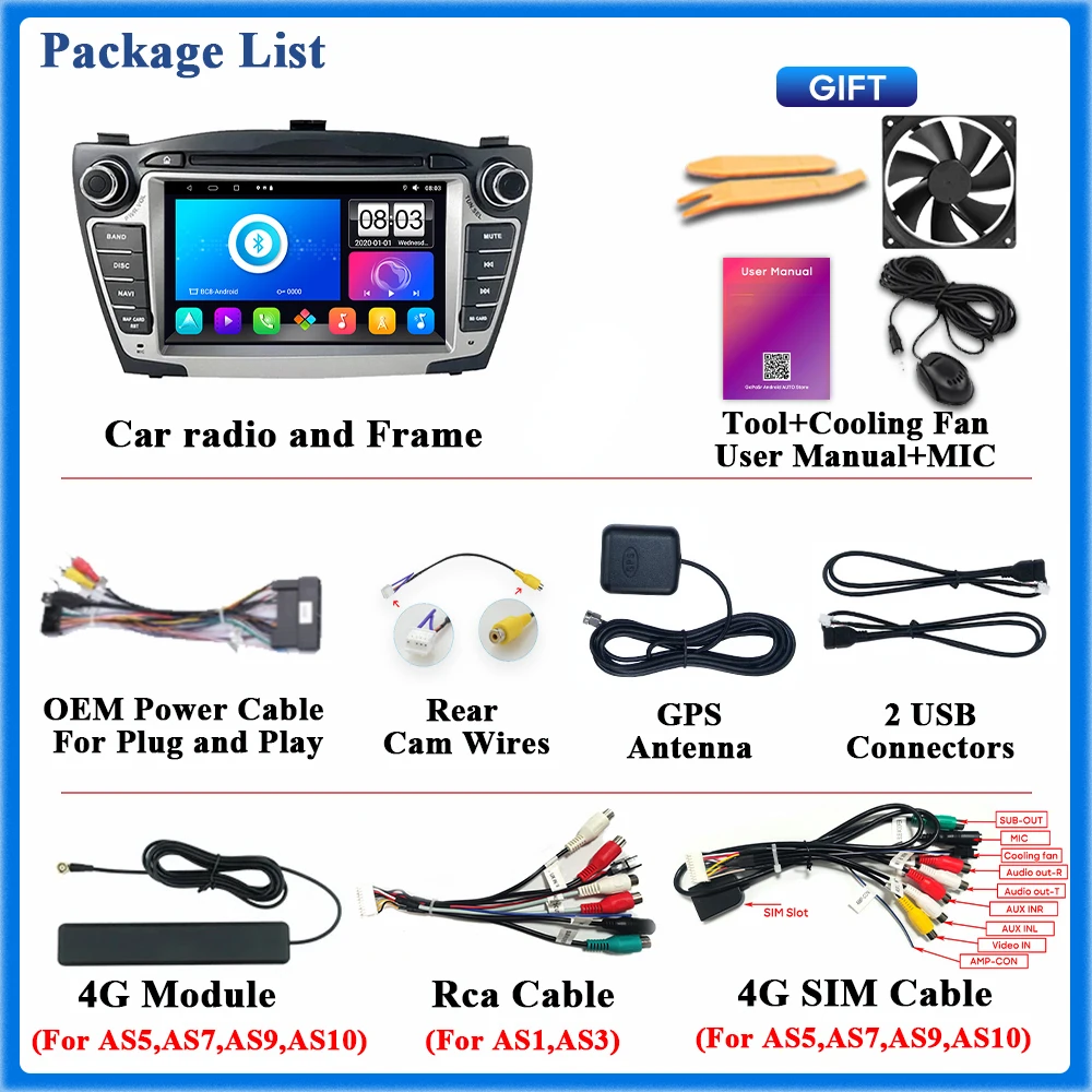 Radio con GPS para coche, reproductor con Carplay, estéreo, Android, pantalla de vídeo, Bluetooth, 4G, WiFi, No 2Din, BT, para Hyundai Tucson IX35 2009-2015