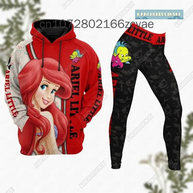 2024 New Disney  Ariel  Princess 3D Hoodie Women's Hoodie Suit Princess Ariel Yoga Pants Sweatpants Fashion Sports Suit