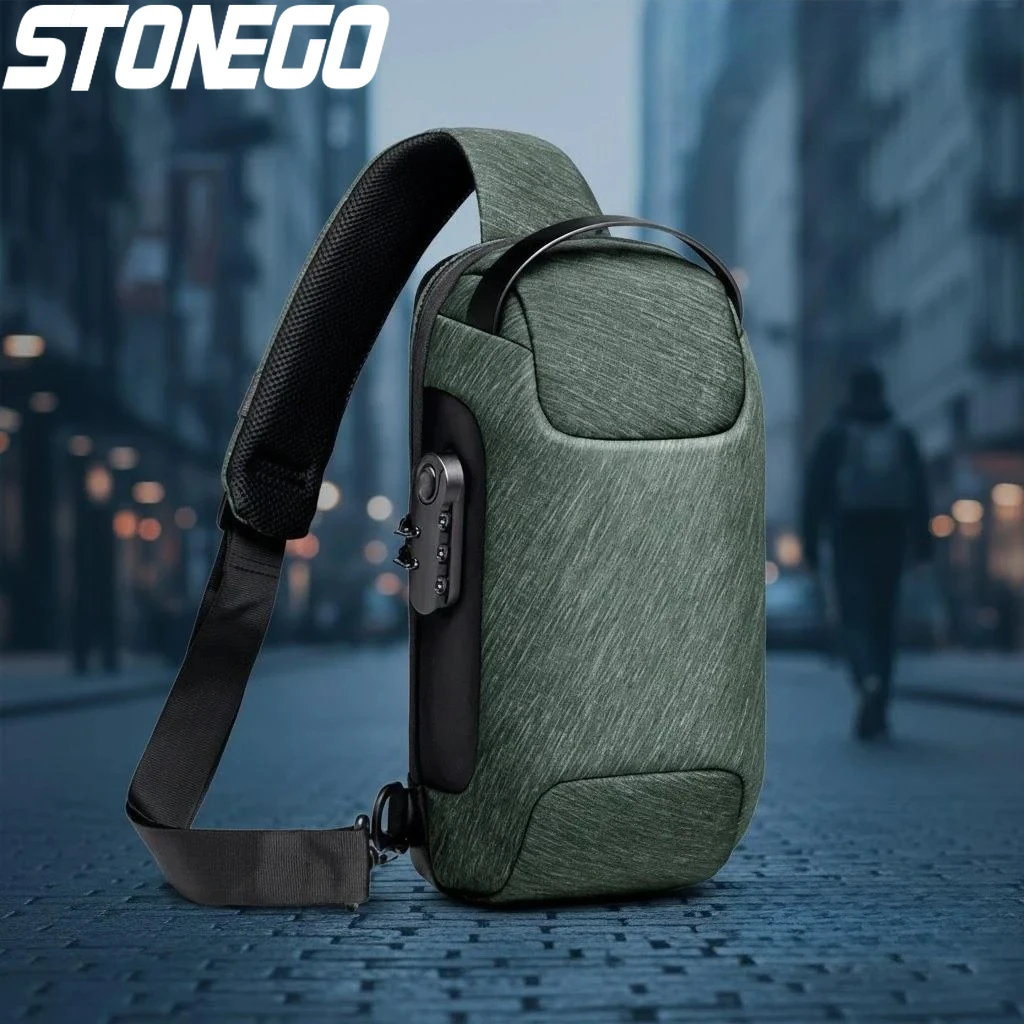 

Fashion Mens Waterproof Anti Theft Cross Body Shoulder Bag with USB Port Short Travel Chest Bag