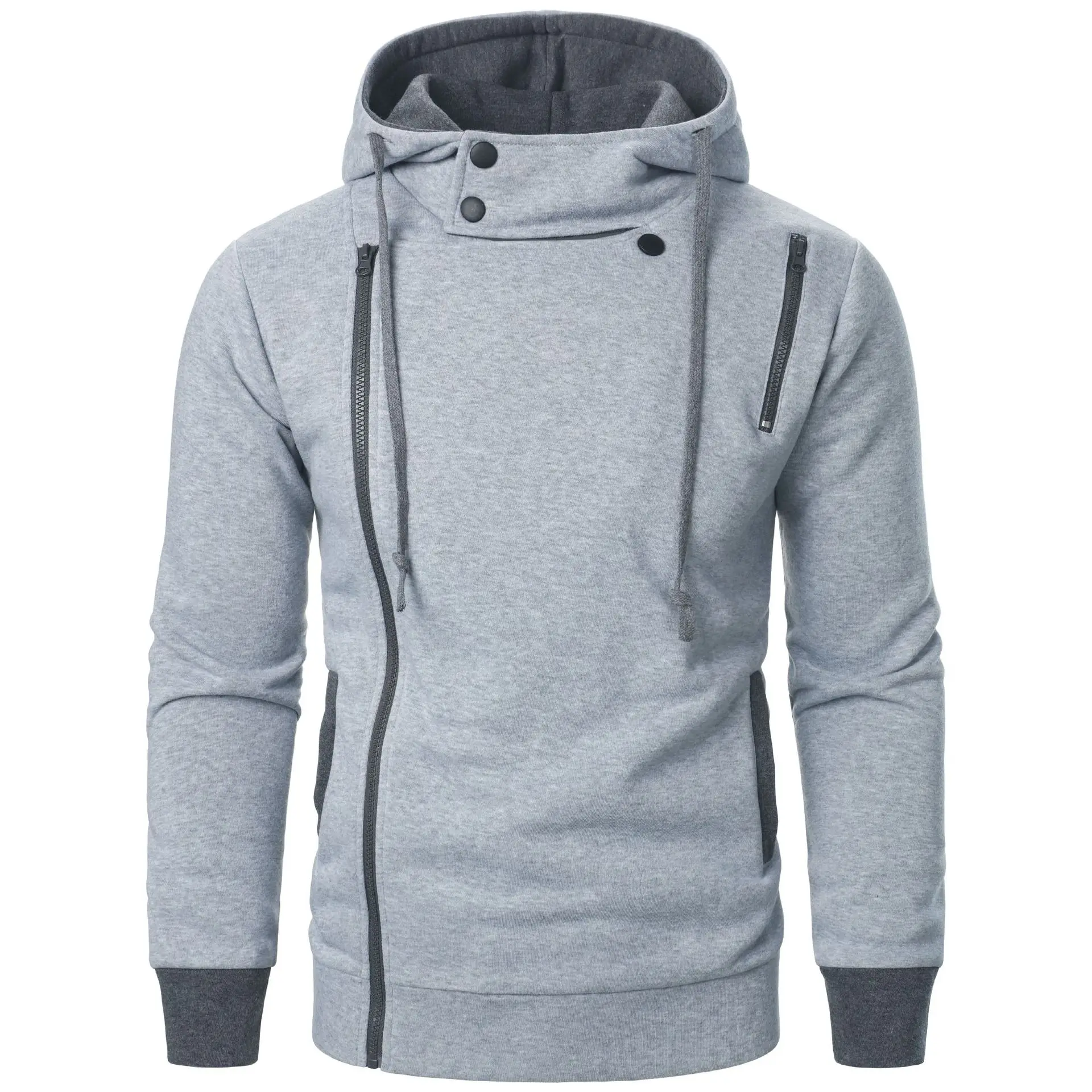 NEW Mens Sweatshirts Korean Style Sportwear Daily Casual Crossbody Zipper Hooded Jacket Trendy Youth Hoodies Tracksuits Coats