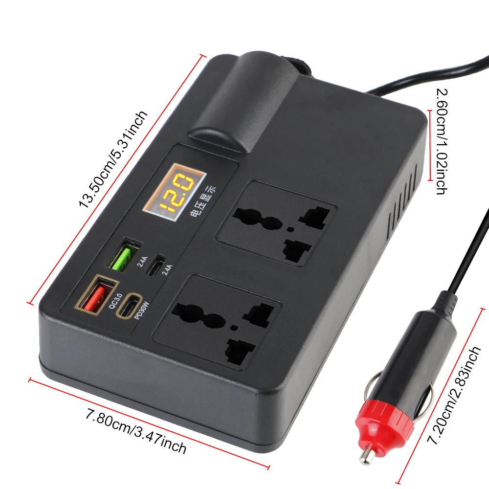 200W Zigarettenanzünder-Adapter Wechselrichter Auto-Stromadapter Konverter DC 12V 24V zu 220V 7 Anschlüsse PD Typ-C USB-Ladegeräte AC-Steckdose – Detail 11