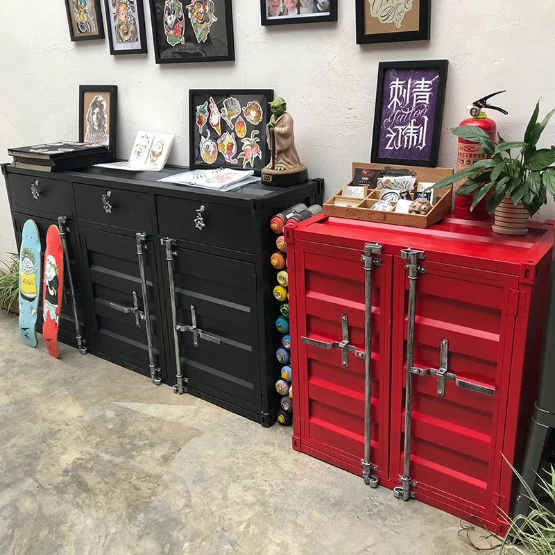 Industrial style container sideboard display storage ，restaurant bar storage  , iron art tea and liquor