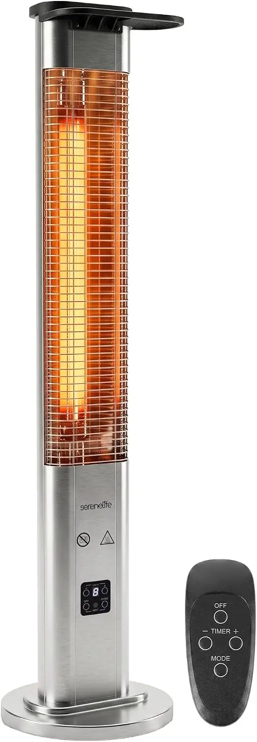 Electric Outdoor Patio Heater, 900W Infrared Standing Porch Heater with Remote, Aluminum Reflector, IP65 Approved Waterproof Design, Quiet Operation for Patio and Backyard