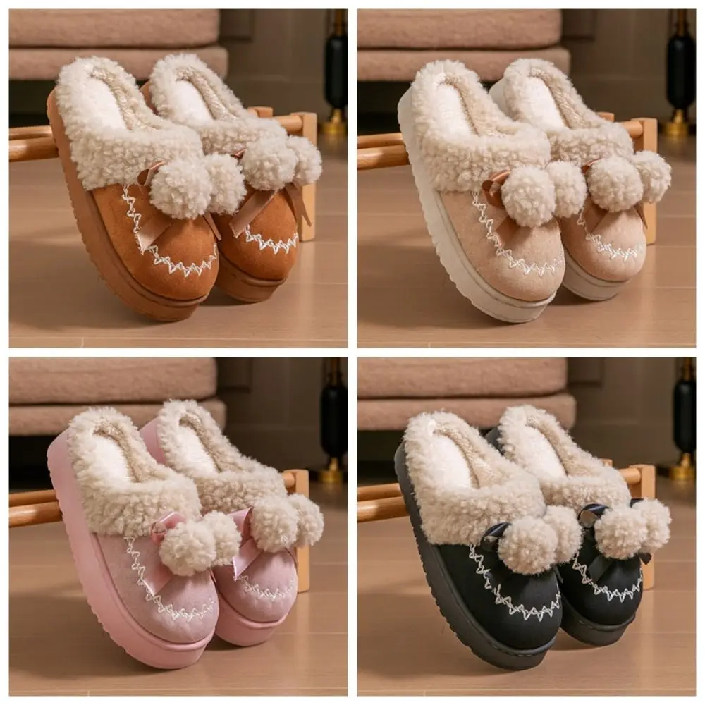 المضادة للانزلاق القطن شبشب قطيفة سميكة سوليد أفخم كرات لطيف فروي النعال الحلو مرنة الدافئة المنزل أحذية داخلية منزل #3