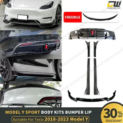 For Tesla Model Y Body Kit Sport Refresh Front Lip Bumper Side Lip Rear Spoiler 2018-2023 Model Y Tuning Gloss Carbon Pattern