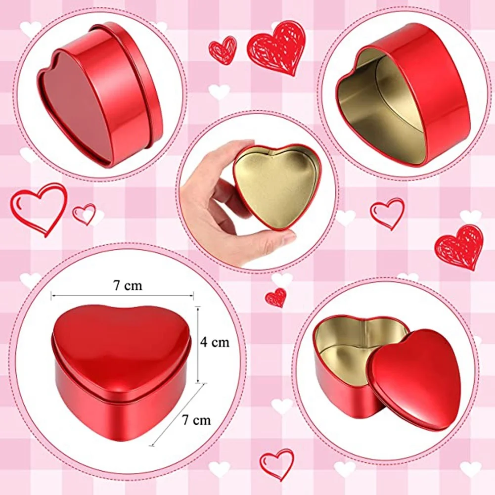 ABHU 6PCS Heart Shaped Metal Tins Box With Lids Candy Boxes Heart Empty Tin Biscuits Candies Jar For Valentines Day Birthday