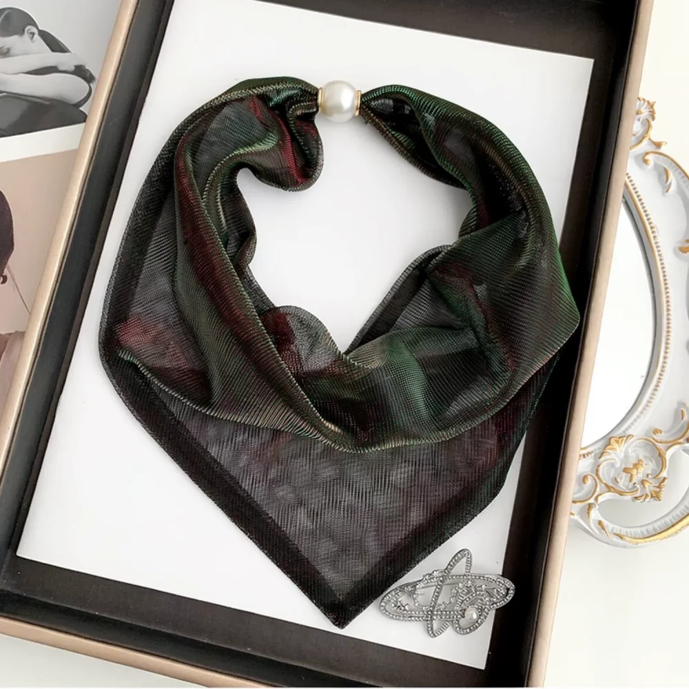 Elegant Mesh Neck Scarf For For Jinsou Magnetic Pearl Closure Soft Lightweight Shawl Stylish Women Fashion Versatile Hijab