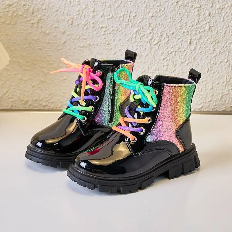 Sequins Leather Boots for Girls 2025 Autumn New Fashion Single Boots Non Slip Toddler Kids​ Short Boots
