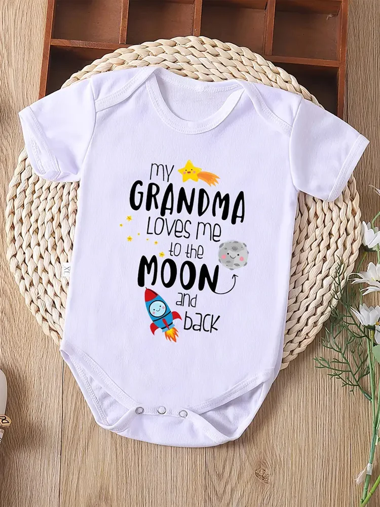 My Grandpa Loves Me To The Moon and Back Cute Letter Printed Newborn Baby Romper Bodysuit Soft and Comfortable Baby Onesie