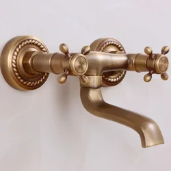 Antique Copper Basin Faucet Sink Dual Handles Bathroom Tub Faucet Bath Room Supplies