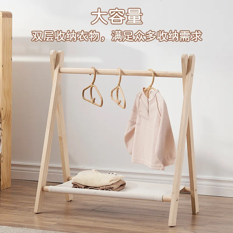 Massief houten kinderkleerhanger vloer houten huishoudelijke kleine kleerhanger