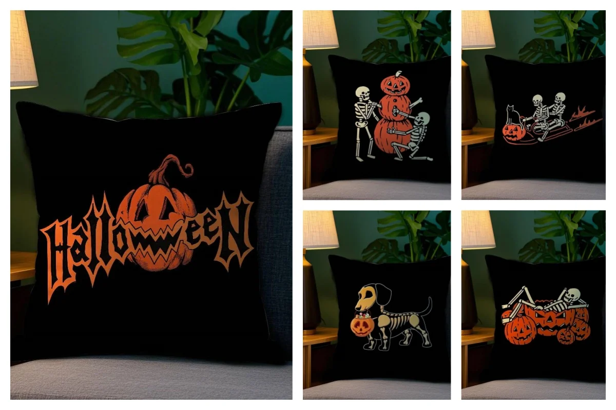 

Новая наволочка с тыквой и черепом на Хэллоуин, ткань, мягкая двусторонняя квадратная наволочка с принтом для дивана, наволочка