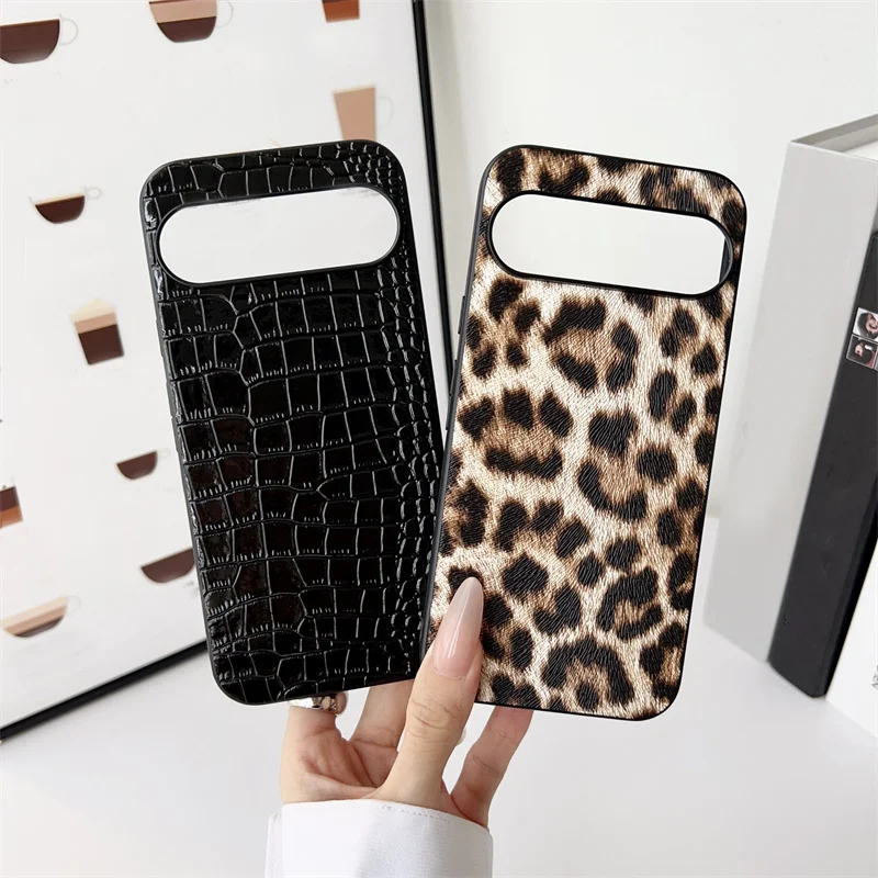 Korea Retro Leopard Print PU Leather Phone Case For Google Pixel 9 8 Pro XL 8 7 High Quality Solid Color Shockproof Hard Cover