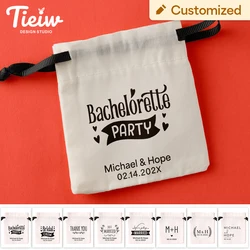Personalized Wedding Favor Bags for Guest, Custom Bachelorette Party Favor Pouches Drawstring Cotton Gift Bags for Bridal Shower