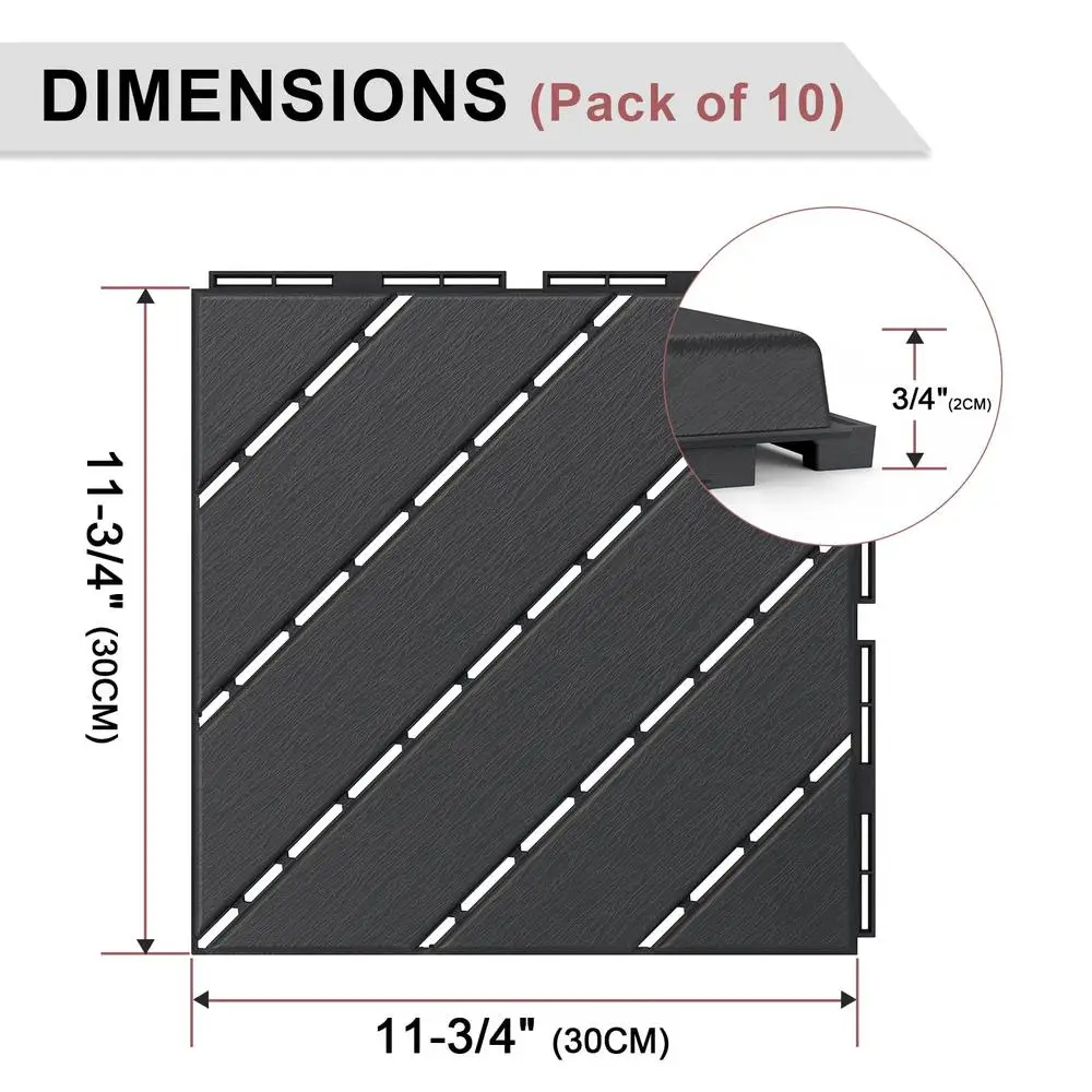 Plastic Interlocking Deck Tiles Waterproof Outdoor Flooring Pack of 36 Easy Install Drainage Eco-Friendly Non-Toxic All Weather