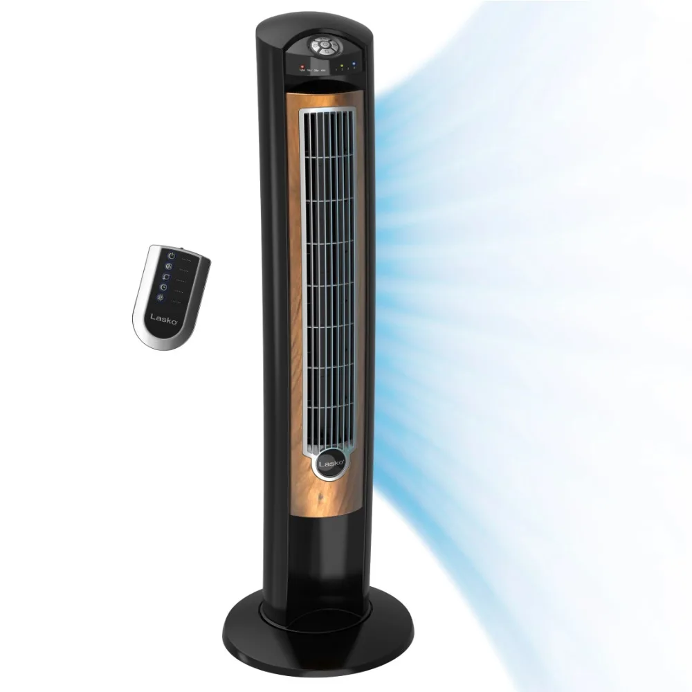 Lasko 42" Wind Curve Tower Fan with Sleep Mode and Remote Control, T42050, Black/Brown