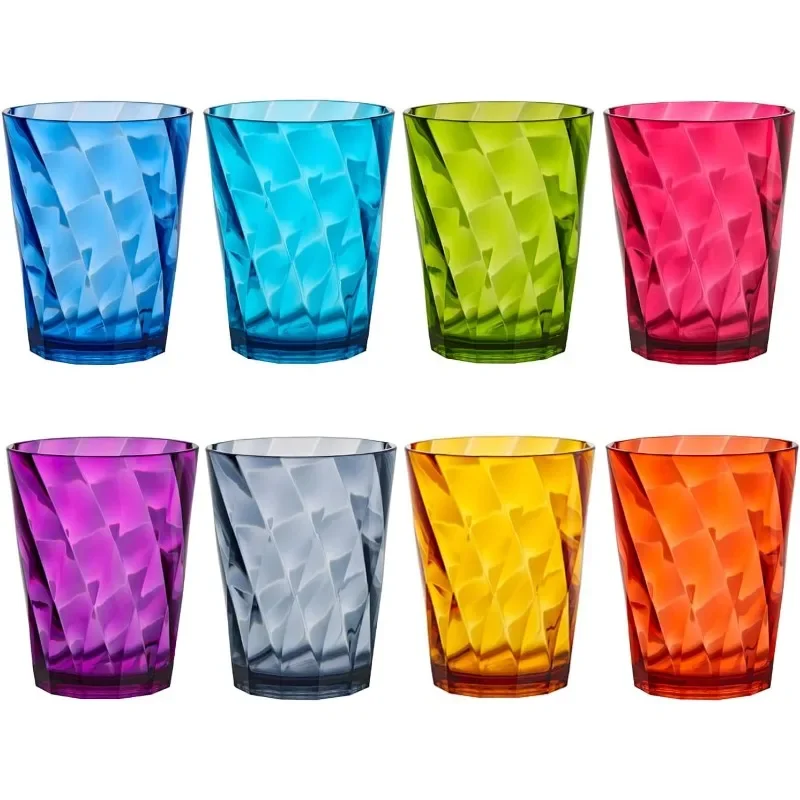 Optix Plastic Reusable Drinking Glasses (Set of 8) 14oz Rocks Cups in Jewel Tone Colors Made in USA | Top-Rack Dishwasher Safe