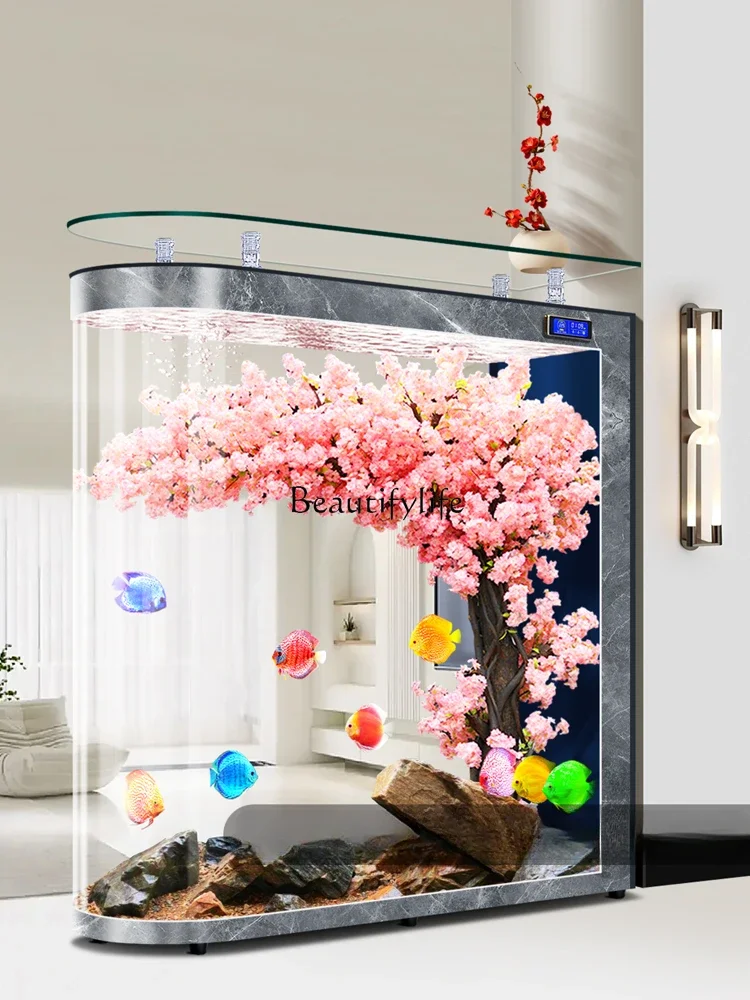 

yj9 Glass Fish Tank Aquarium Living Room Subareas Screens Medium and Large Ecological Automatic Filtering Fish Globe