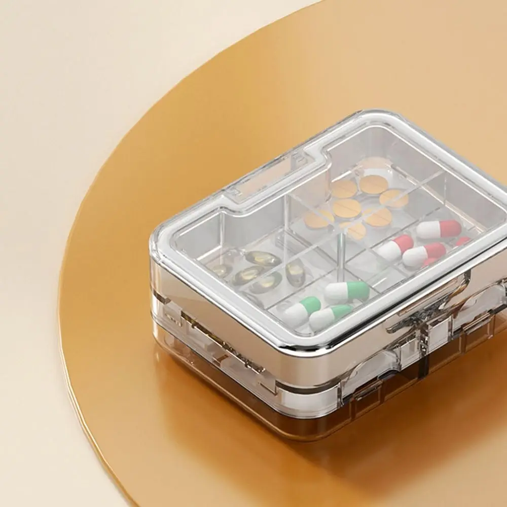 Portable Plastic Double-Layer Pill Box Sealed Moisture-proof Pill Splitter with Pill Cutter Pill Storage Box Hospital