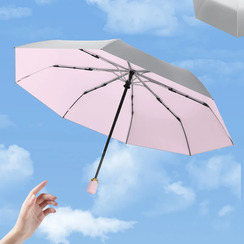 Titanium silver 8 Ribs Pocket Mini Umbrella Anti UV Sun Umbrella Rain Windproof Folding Portable Umbrella for Women Children UPF