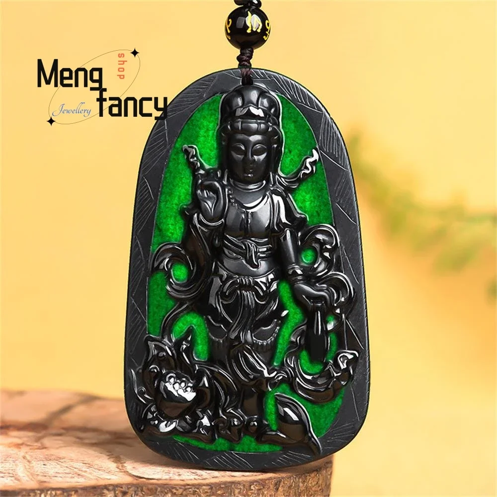 

Natural A-goods Jadeite Ink Cui Lotus Goddess of Mercy Jade Pendant Exquisite Buddhist Amulets Fashion Luxury Jewelry Handicraft