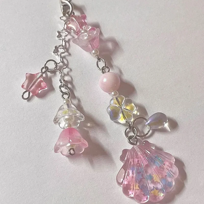 Shell Beaded Phone Chain Gorgeous Star Lily of the Valley Coquettish Coquette Pink Keychain