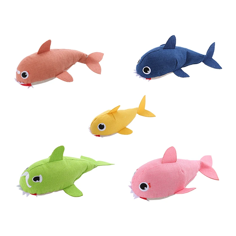 New linen series plush cat toy Shark family contains sound paper bite resistant interactive play pet supplies