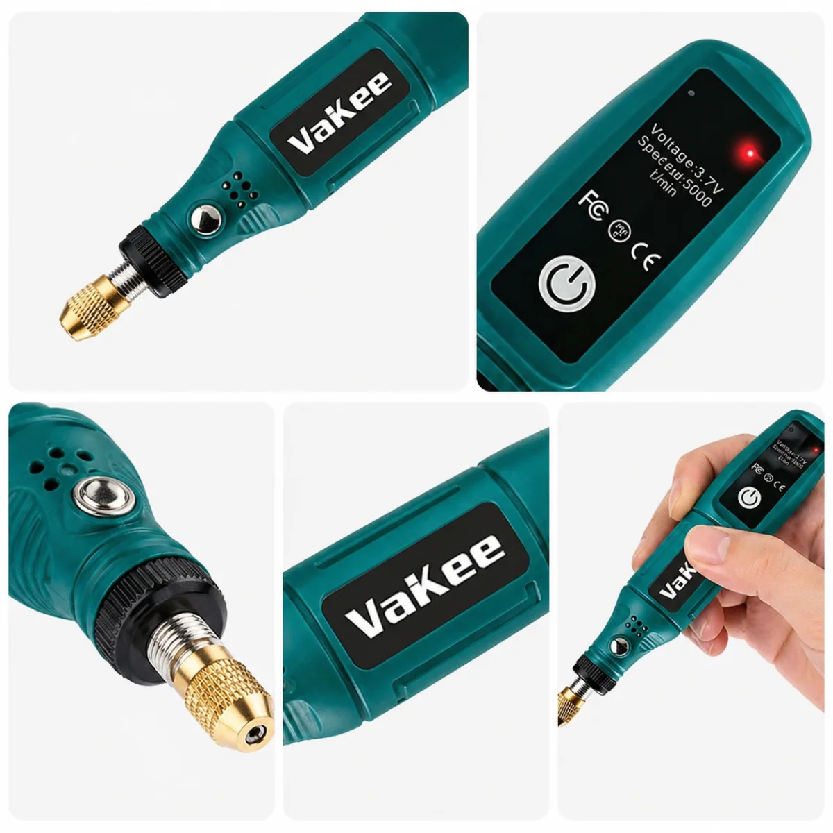 Vakee Mini Cordless Electric Grinder Pen, 3.7V USB Rechargeable Rotary Tool, 16000RPM Portable Precision Tool for Grinding, Poli view 3
